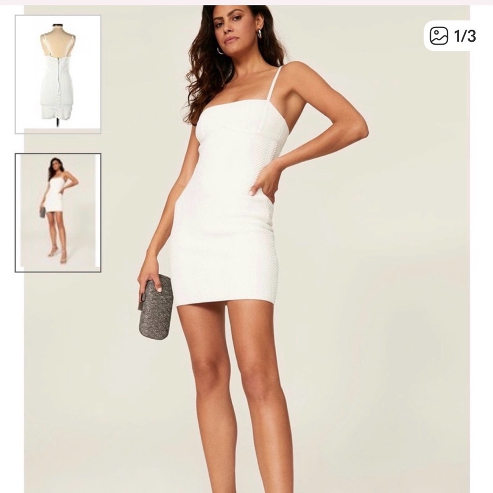 HERVE LEGER White Spaghetti Strap Mini Dress